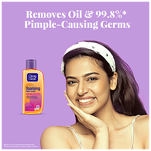 Clean & Clear Foaming Face Wash - Oil-Free, Wont Clog Pores, Removes Oil & 99.8% Pimple Causing Germs, 50 ml  Removes Oil & 99.8% Pimple Causing Germs