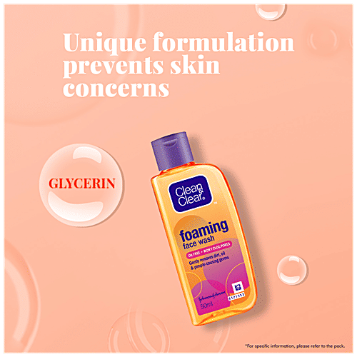 Clean & Clear Foaming Face Wash - Oil-Free, Wont Clog Pores, Removes Oil & 99.8% Pimple Causing Germs, 50 ml  Removes Oil & 99.8% Pimple Causing Germs