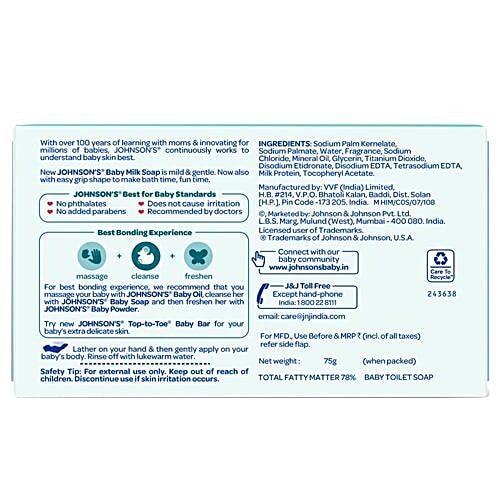 Johnson's baby Baby Milk Soap - Mildness, 75 g  No Added Parabens, No Phthalates