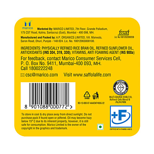 Saffola Total Edible Oil - Heart Pro, Power Of 6, 4.55 kg Jar