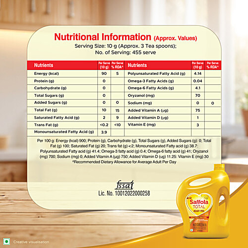 Saffola Total Edible Oil - Heart Pro, Power Of 6, 4.55 kg Jar