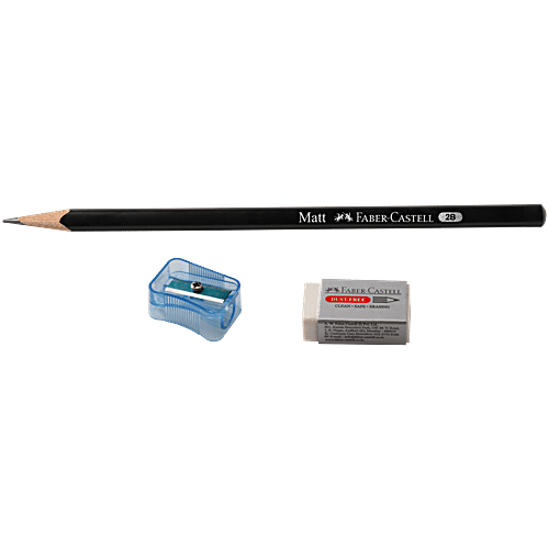 Faber castell Matt Super Dark Pencils For Good Handwriting 1000-04 - With Eraser & Sharpener, 10 pcs Super Dark Pencils
With Eraser & Sharpener