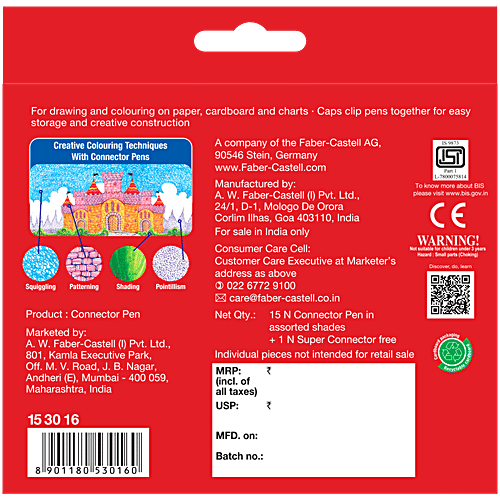 Faber castell Connector Pens For Colour & Build - Bright & Smooth, 15 Assorted Shades, 1 pc  
