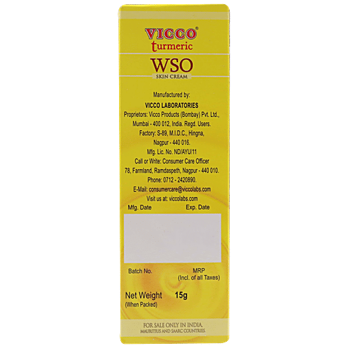 Vicco  Turmeric WSO Skin Cream Ayurvedic Medicine, 15 g Tube 