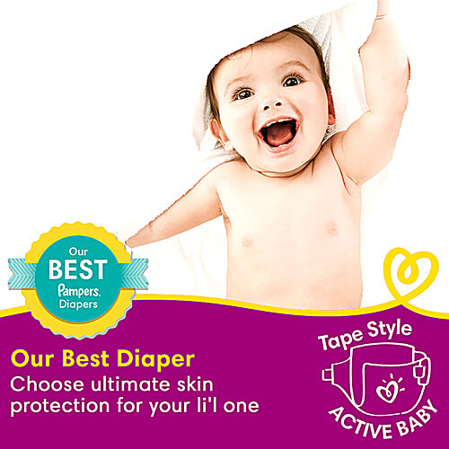Pampers  Active Baby Taped Diapers - Soft, Up To 12 Hours Absorption, 5 Star Skin Comfort, Large, 18 pcs Pouch 