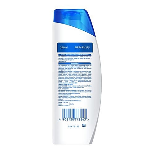 Head & Shoulders Lemon Fresh Anti-Dandruff Shampoo - For Greasy Hair, Upto 100% Dandruff Free, 340 ml Bottle 