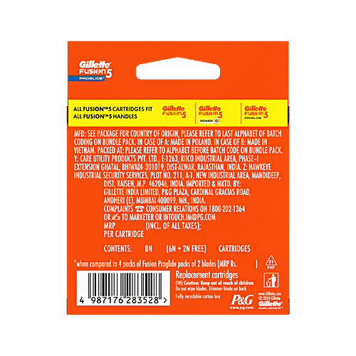 Gillette Fusion Proglide Blades For MenPerfect Shave & Beard ShapePack of 8 Cartridges, 8 pcs 5 Precision Blades, Precision Trimmer