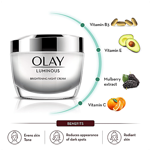 Olay Luminous Brightening Night Cream, 50 g Moisturises The Skin, Makes It Glow