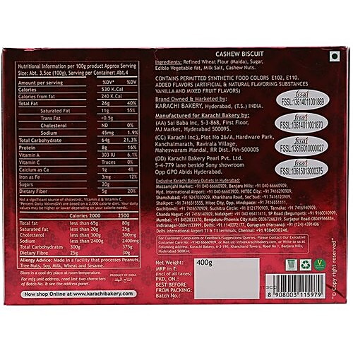 Karachi Bakery Biscuits - Cashew Premium, 400 g Zero Cholesterol