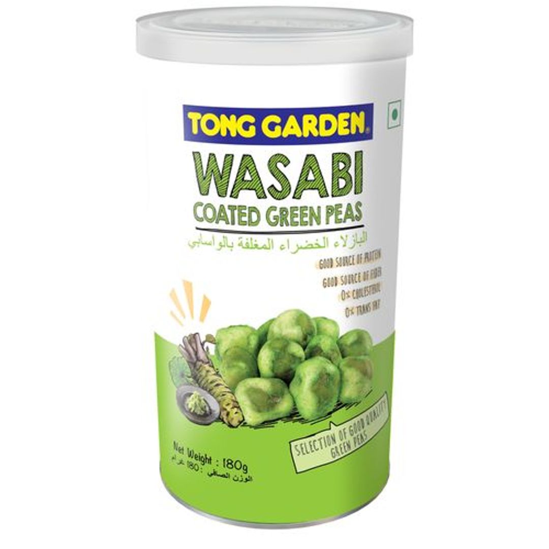 Tong Garden Wasabi Coated Green Peas  - Horseradish Flavour, Good Source Of Protein & Fibre, 180 g Can