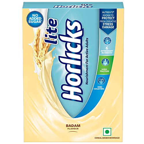 Horlicks Lite - Badam Flavour, 420 g Carton High Protein, Zero Cholesterol, No Added Sugar