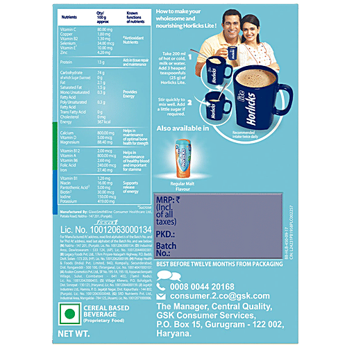 Horlicks Lite - Badam Flavour, 420 g Carton High Protein, Zero Cholesterol, No Added Sugar