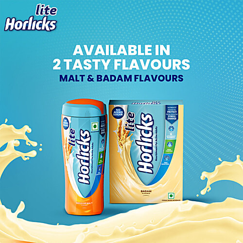 Horlicks Lite - Badam Flavour, 420 g Carton High Protein, Zero Cholesterol, No Added Sugar