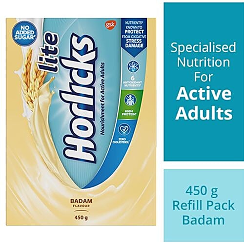 Horlicks Lite Health & Nutrition Drink - Badam Flavour, 450 g Carton 