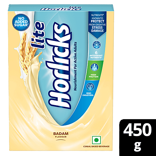 Horlicks Lite - Badam Flavour, 420 g Carton High Protein, Zero Cholesterol, No Added Sugar