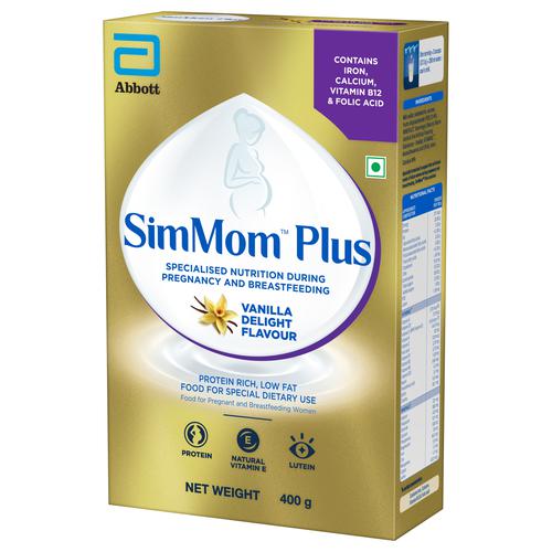 SimMom IQ+ Maternal Nutrition With DHA Health Drink - Vanilla Delight Flavour, 400 g  100% RDA for Iron, Calcium, Vitamin B12 & Folic Acid