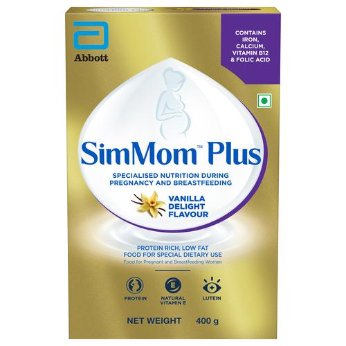 SimMom IQ+ Maternal Nutrition With DHA Health Drink - Vanilla Delight Flavour, 400 g  100% RDA for Iron, Calcium, Vitamin B12 & Folic Acid