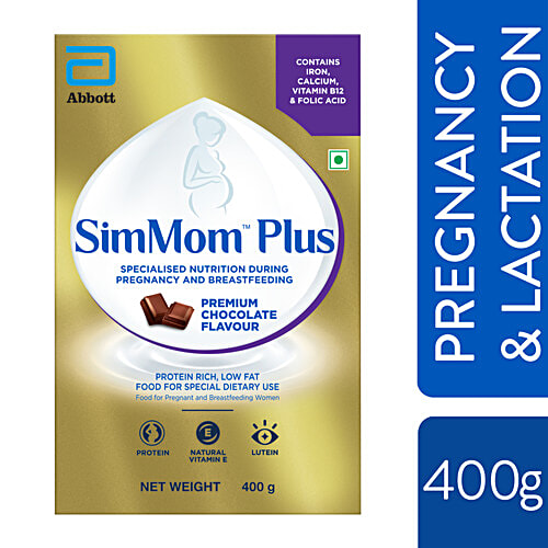 Simmom Iq+ Maternal Nutrition Drink For Pregnancy & Post-Pregnancy - Premium Chocolate Flavour, 400 g  Rda For Iron, Calcium, Vitamin B12 & Folic Acid