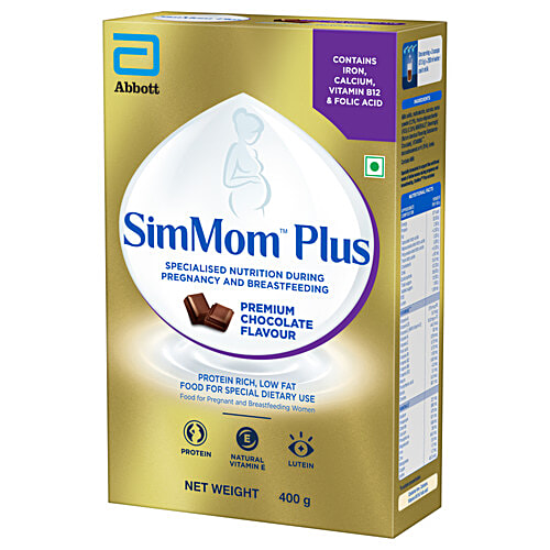 Simmom Iq+ Maternal Nutrition Drink For Pregnancy & Post-Pregnancy - Premium Chocolate Flavour, 400 g  Rda For Iron, Calcium, Vitamin B12 & Folic Acid
