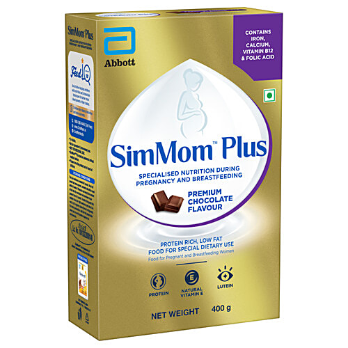 Simmom Iq+ Maternal Nutrition Drink For Pregnancy & Post-Pregnancy - Premium Chocolate Flavour, 400 g  Rda For Iron, Calcium, Vitamin B12 & Folic Acid
