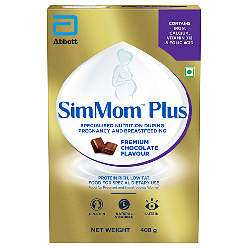 Simmom Iq+ Maternal Nutrition Drink For Pregnancy & Post-Pregnancy - Premium Chocolate Flavour, 400 g  Rda For Iron, Calcium, Vitamin B12 & Folic Acid