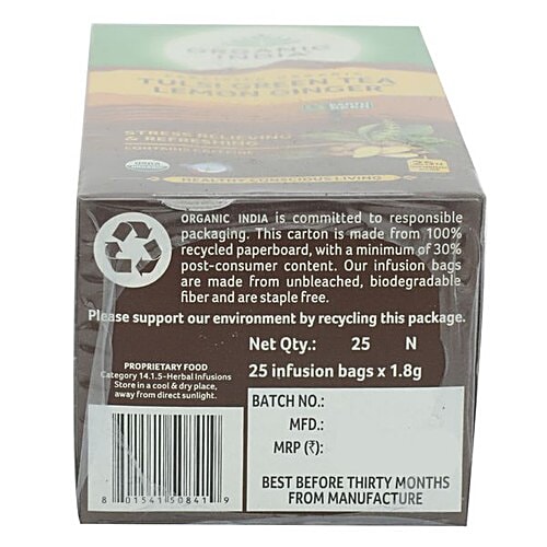 ORGANIC INDIA Green Tea - Tulsi, Lemon & Ginger, 45 g (25 Bags x 1.8 g each) 