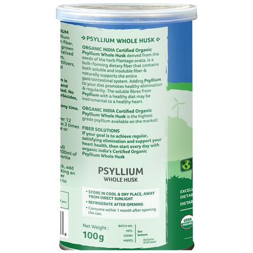 Organic India Psyllium Husk Powder, 100 g Tin Excellent Source of Natural Dietary Fibre
