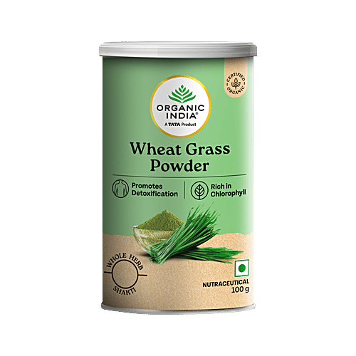 Organic India Wheat Grass Powder - Naturally Contains Chlorophyll, 100 g Tin