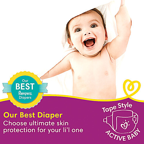 Pampers Active Baby Diapers - Extra Large, 12+ kg, Soft Stretch Waist & Sides, Up to 12 Hours Absorption, 32 pcs