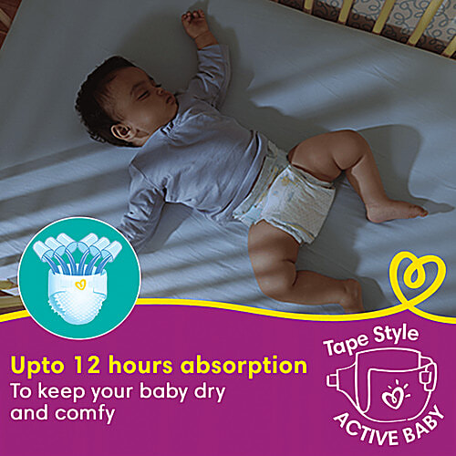 Pampers Active Baby Diapers - Extra Large, 12+ kg, Soft Stretch Waist & Sides, Up to 12 Hours Absorption, 32 pcs