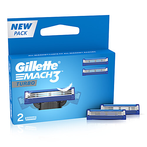Gillette Mach 3 Turbo Manual Razor Blades for MenPack of 2 Cartridges, 2 pcs  Long Lasting Mega Lubrication Strip