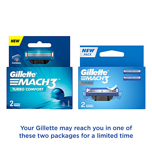 Gillette Mach 3 Turbo Manual Razor Blades for MenPack of 2 Cartridges, 2 pcs  Long Lasting Mega Lubrication Strip