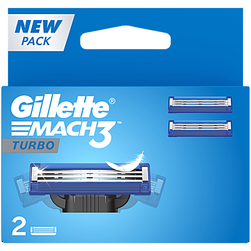 Gillette Mach 3 Turbo Manual Razor Blades for MenPack of 2 Cartridges, 2 pcs  Long Lasting Mega Lubrication Strip