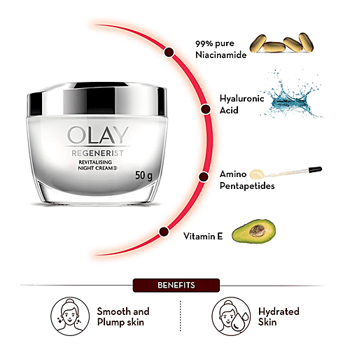 Olay Regenerist Revitalising Night Cream - With Anti-Ageing Properties & Moisturises Skin, 50 g  