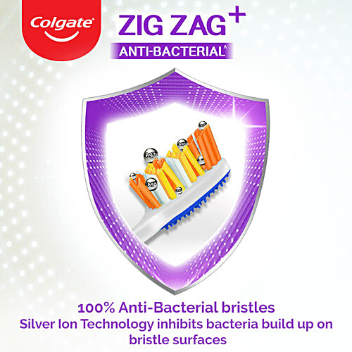 Colgate ZigZag Anti-Bacterial Toothbrush - Medium, 3 pcs  