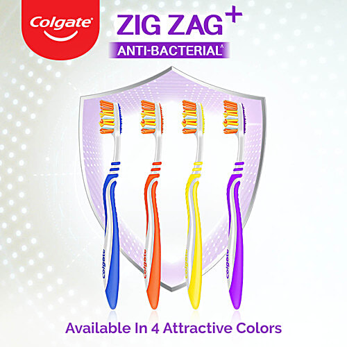 Colgate ZigZag Anti-Bacterial Toothbrush - Medium, 3 pcs  
