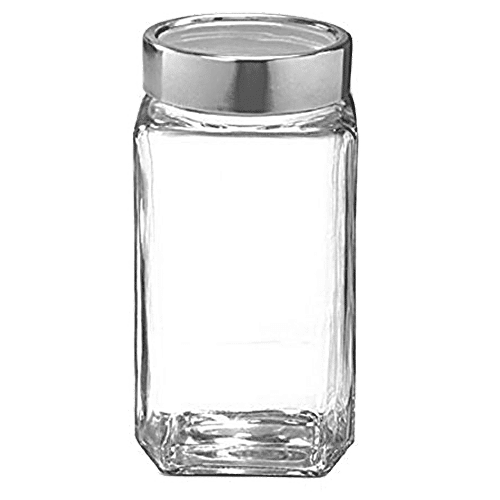 Treo Storage Jar with Lid - Transparent, Glass, Plain, Cube, 1 L  Microwave Safe