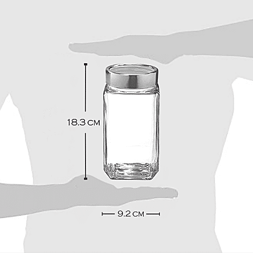 Treo Storage Jar with Lid - Transparent, Glass, Plain, Cube, 1 L  Microwave Safe
