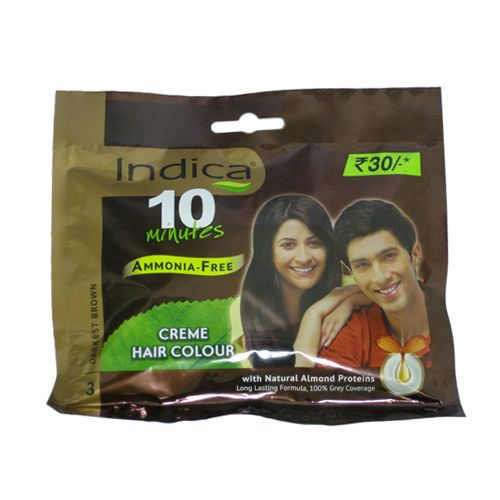 Indica Creme Hair Colour - Darkest Brown 3, 40 ml Pack 