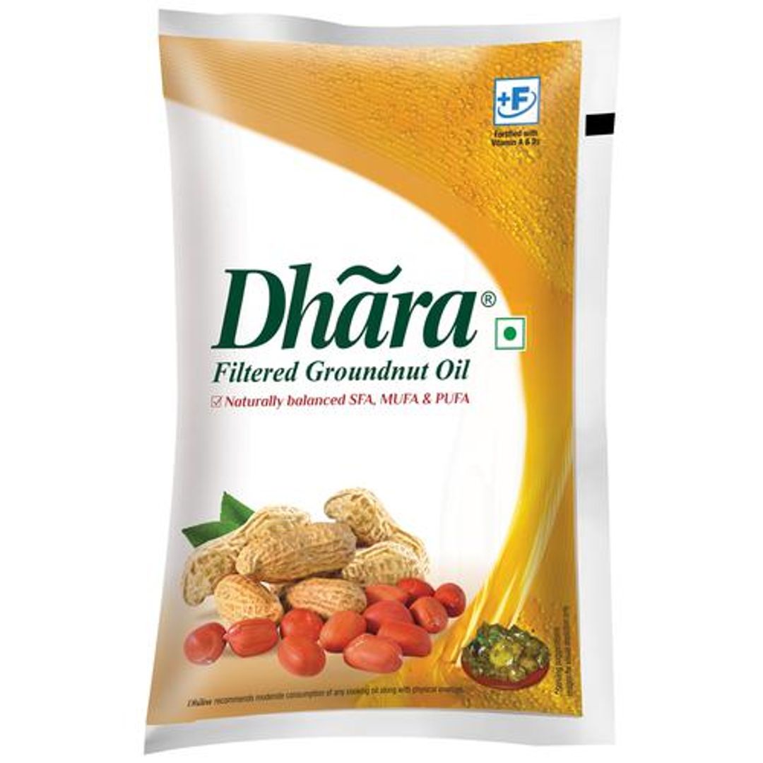 Dhara  Oil - Groundnut, 1 L Pouch