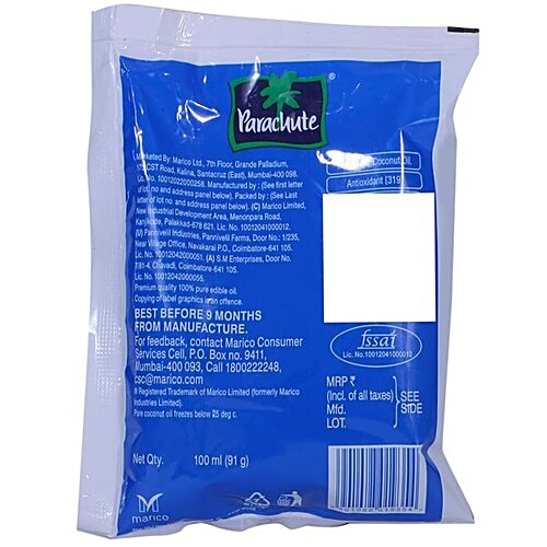 Buy Parachute Coconut Oil 100 Pure 100 Ml Pouch Online At Best Price of