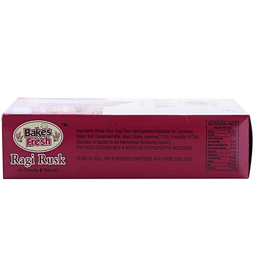 Bakes Fresh Rusk - Ragi, 200 g Pouch Low Sugar, Zero Cholesterol, Crunchy & Tasty