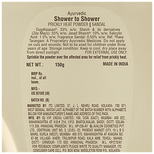 Buy Shower To Shower Prickly Heat Powder Sandal 150 Gm Online at the