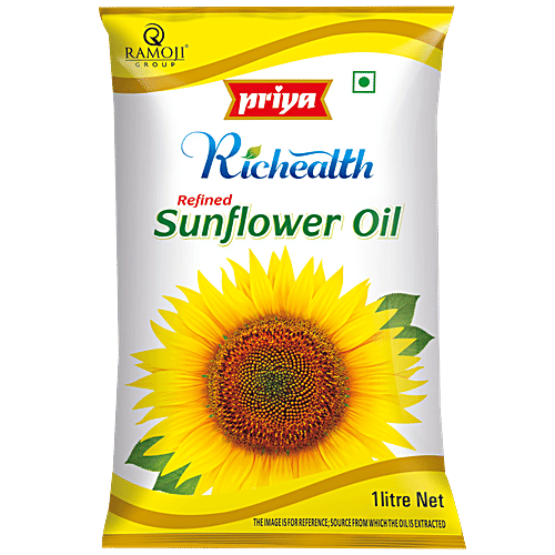 Priya Refined Sunflower Oil, 1 L Pouch Zero Cholesterol