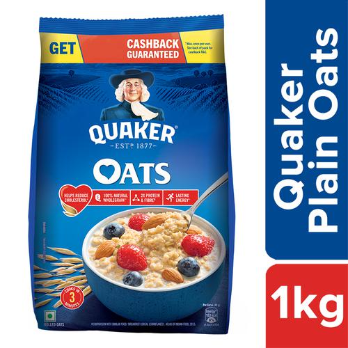 Quaker Oats Breakfast Cereal - Rich In Protein, Dietary Fibre, Nutritious, Easy To Cook, 1 Kg Pouch 
