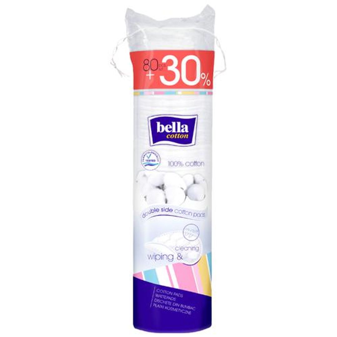 Bella Double Side Cotton Pads - Oval, Gentle & Soft, 80 pcs (Get 30% Extra)