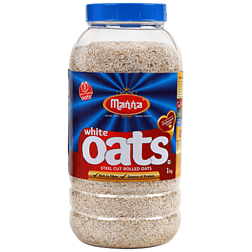 Manna White Oats - High In Fibre & Protein, Helps Maintain Cholesterol, Diabetic-Friendly, 1 kg Jar Rich in Fibre, Source of Protein