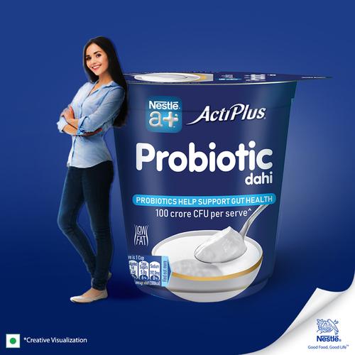Nestle A+ ActiPlus - Probiotic Dahi/Curd, Low In Fat, Supports Gut Health, 400 g Cup 