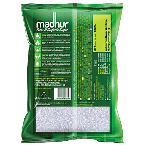 Madhur Sugar/Sakhar - Refined, 5 kg Pouch Sulphur Free Sugar