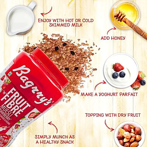 Buy Bagrrys Fruit N Fibre Muesli Strawberry 1 kg Jar Online at Best